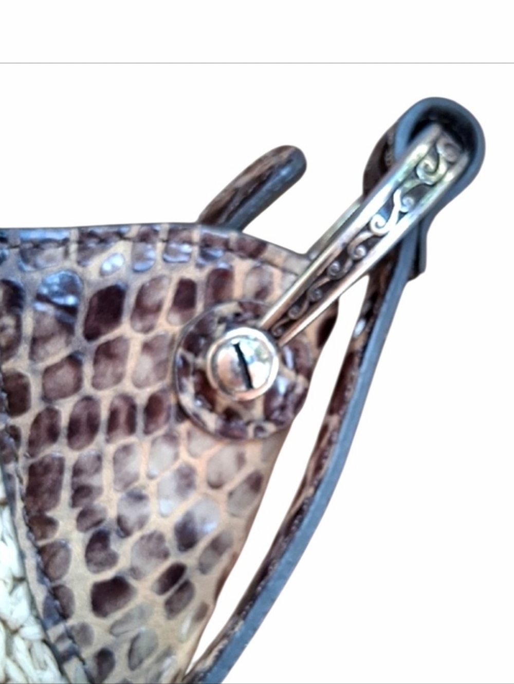 Brighton Leela Crochet Crossbody Bag Snakeskin Embossed Leather Trim - Picture 6 of 10